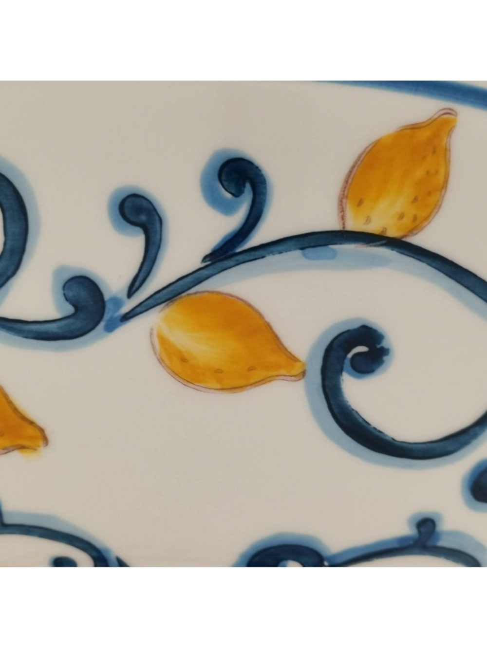 NEW! Muchoise - Ceramic Decorative Bowl Hand-Painted, White/Blue/Yellow, 10” - Picture 5 of 6